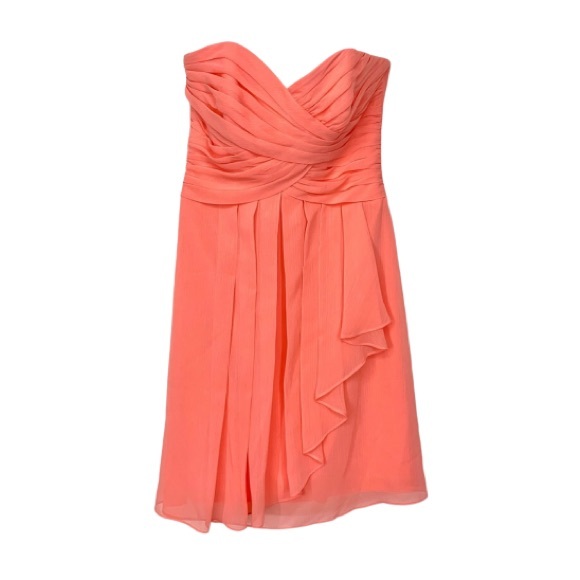 David’s Bridal Crinkle Chiffon Coral Dress Sweetheart Neck Bridesmaid Nwt Size 4 - Picture 1 of 16